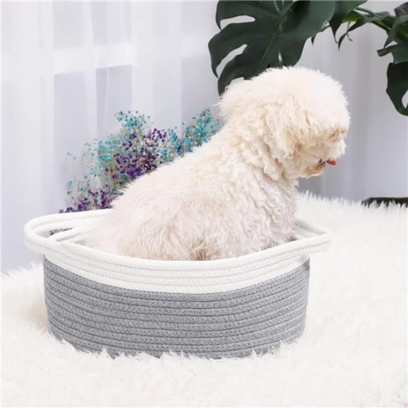 Small Woven Basket 12"x 8" x 5" Cute Rope Room Shelf Storage Basket Cat Dog Toys - Picture 6 of 6